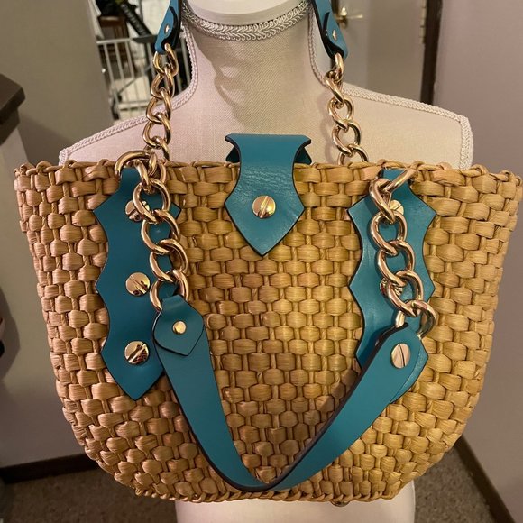Michael Kors Santorini Turquoise Straw Bag - Picture 3 of 4